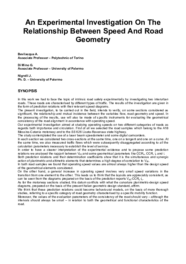 (PDF) An experimental investigation on the relationship between speed ...