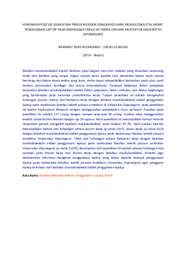 (PDF) Hubungan Postur, Durasi Dan Frekuensi Kerja Dengan Keluhan
