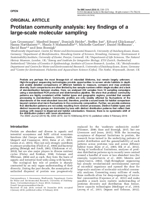 (PDF) Protistan community analysis: key findings of a large-scale ...