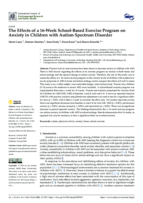 (PDF) The Effects of a 16-Week School-Based Exercise Program on Anxiety ...