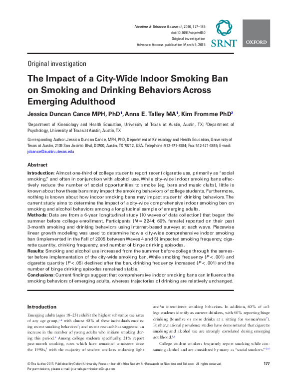 (PDF) The Impact of a City-Wide Indoor Smoking Ban on Smoking and ...