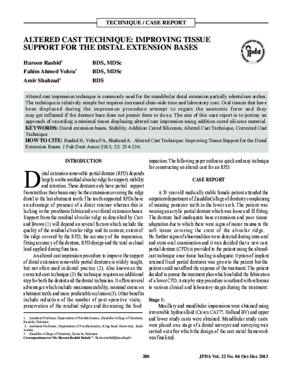 (PDF) Altered cast Technique: Improving Tissue support for the Distal ...