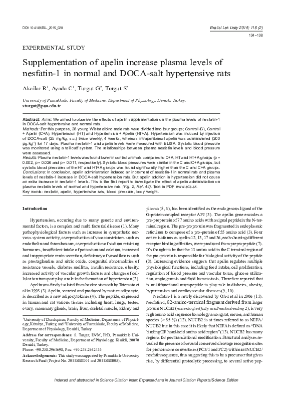 (PDF) Supplementation of apelin increase plasma levels of nesfatin-1 in ...