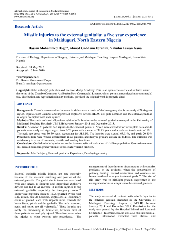 (PDF) Missile injuries to the external genitalia: a five year ...