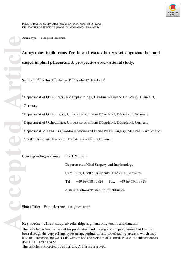 (PDF) Autogenous tooth roots for lateral extraction socket augmentation ...