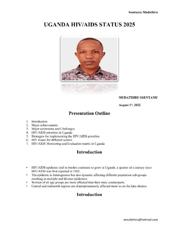 (PDF) HIV/ AIDS STATUS IN UGANDA 2025