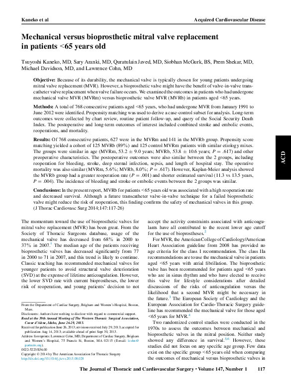 (PDF) Mechanical versus bioprosthetic mitral valve replacement in patients
