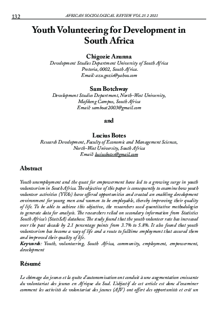 (PDF) Youth Volunteering for Development in South Africa
