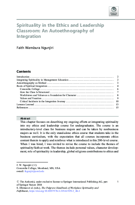(PDF) Spirituality in the Ethics and Leadership Classroom: An ...