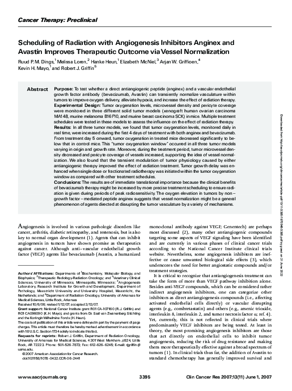 (PDF) Scheduling of Radiation with Angiogenesis Inhibitors Anginex and ...