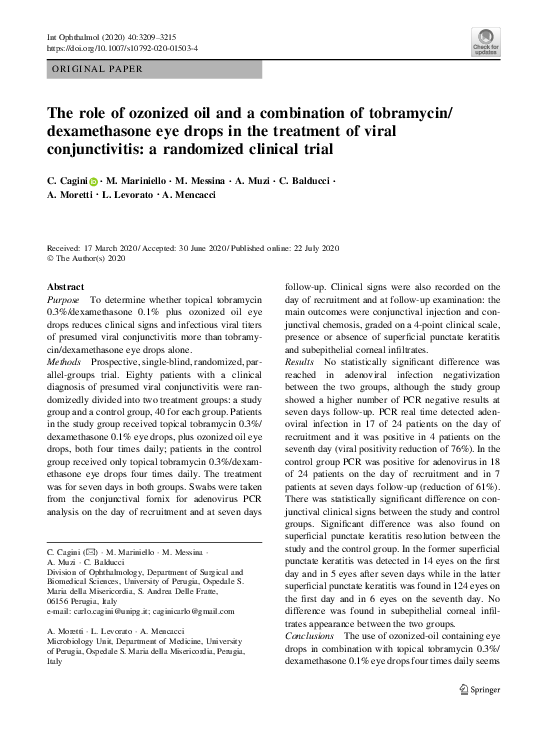 (PDF) The role of ozonized oil and a combination of tobramycin/dexamethasone eye drops in the