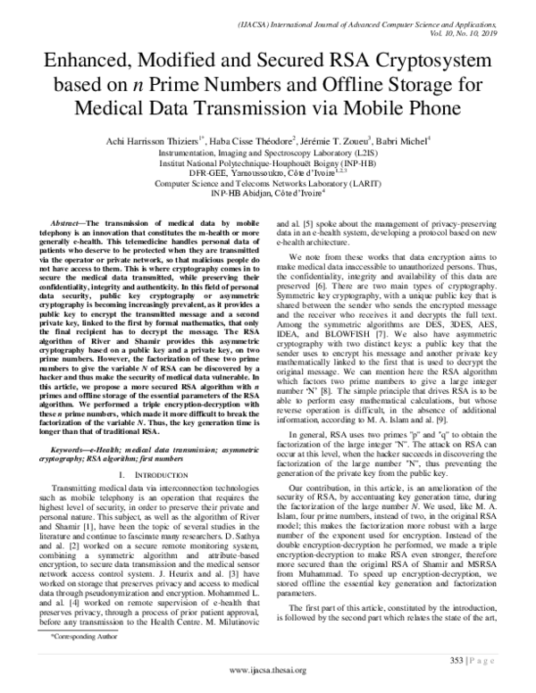 (PDF) Enhanced, Modified and Secured RSA Cryptosystem based on n Prime