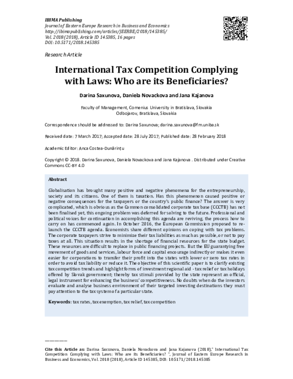 (PDF) International Tax Competition Complying with Laws: Who are its ...