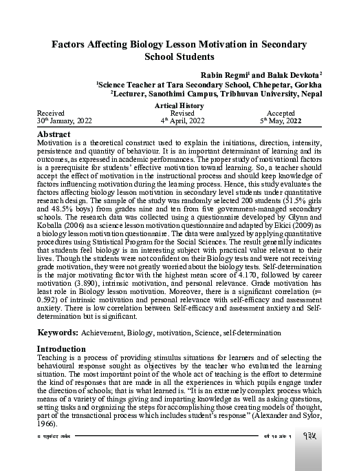 (PDF) Factors Affecting Biology Lesson Motivation in Secondary School ...