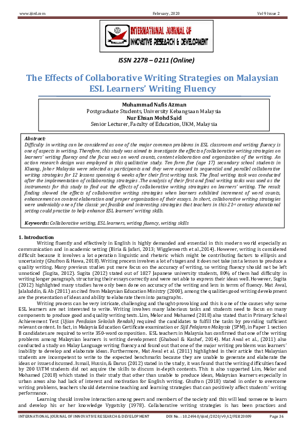 (PDF) The Effects of Collaborative Writing Strategies on Malaysian ESL ...