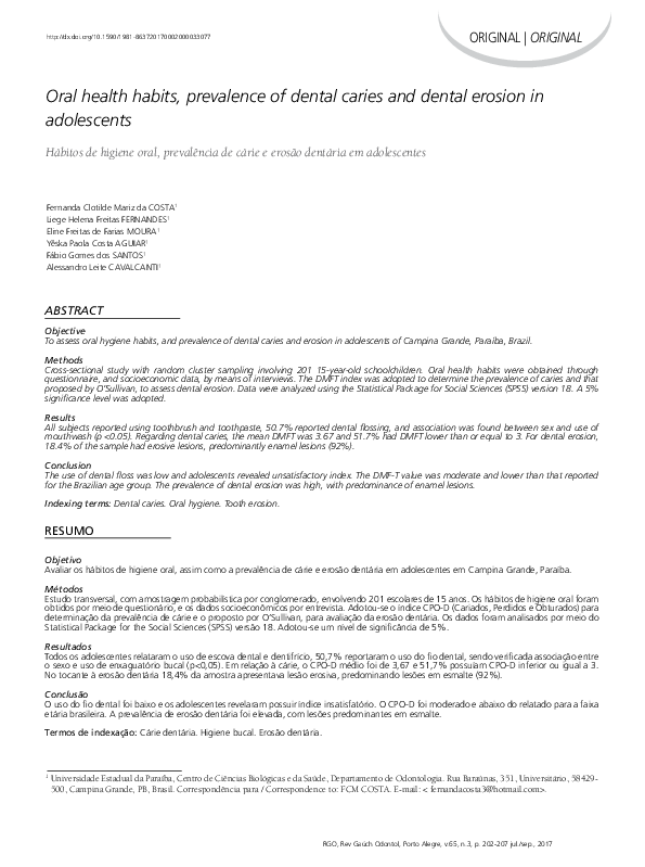 (PDF) Oral health habits, prevalence of dental caries and dental ...