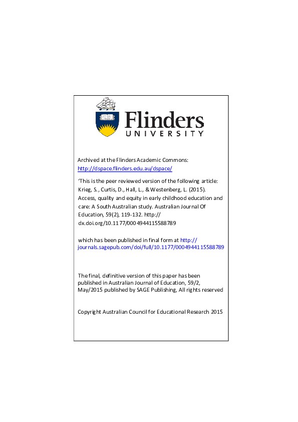 (PDF) Access, quality and equity in early childhood education and care ...