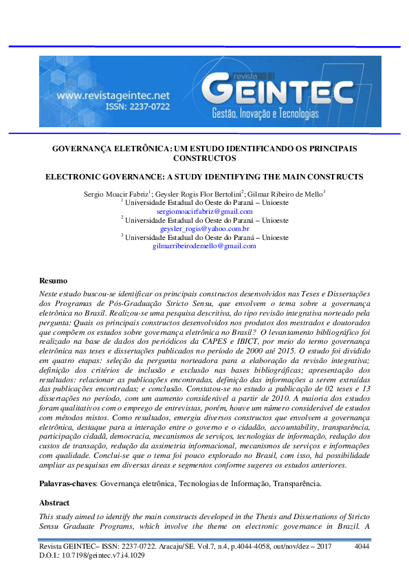 (PDF) Governança Eletrônica: Um Estudo Identificando Os Principais ...