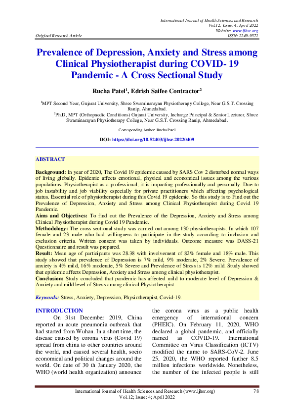 (PDF) Prevalence of Depression, Anxiety and Stress among Clinical ...