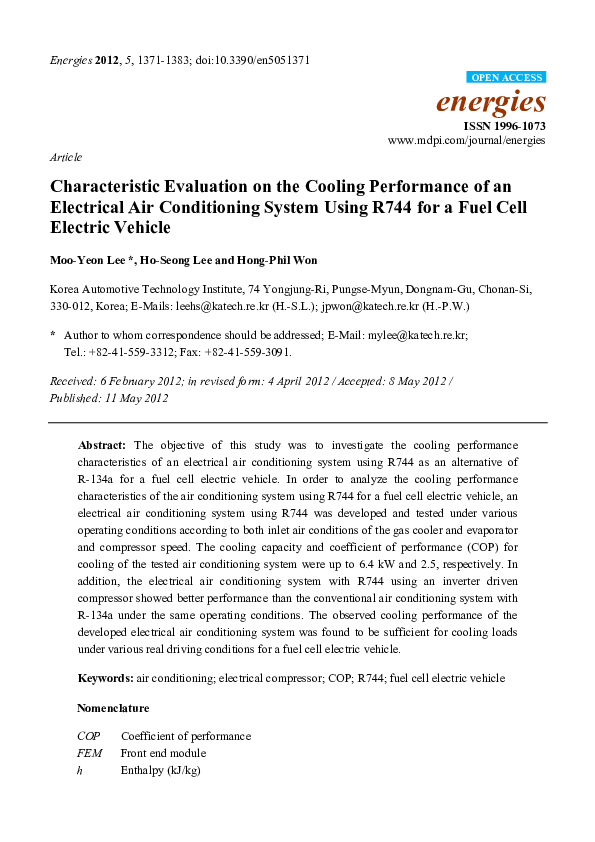(PDF) Characteristic Evaluation on the Cooling Performance of an ...
