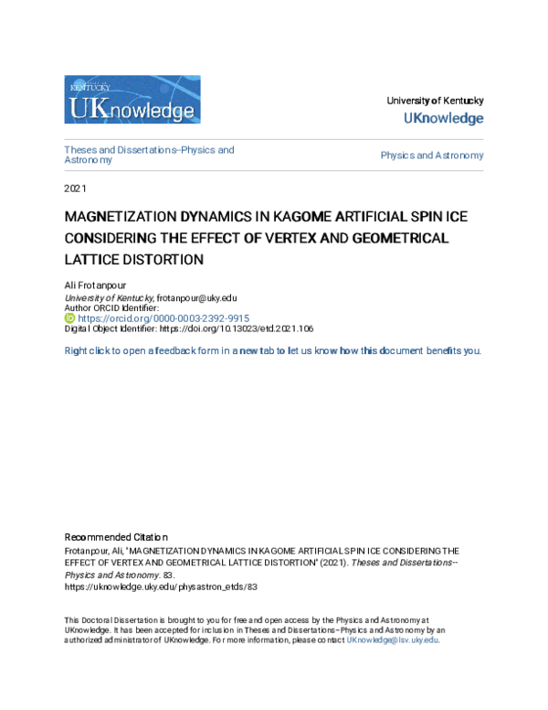 (PDF) Magnetization Dynamics in Kagome Artificial Spin Ice Considering ...