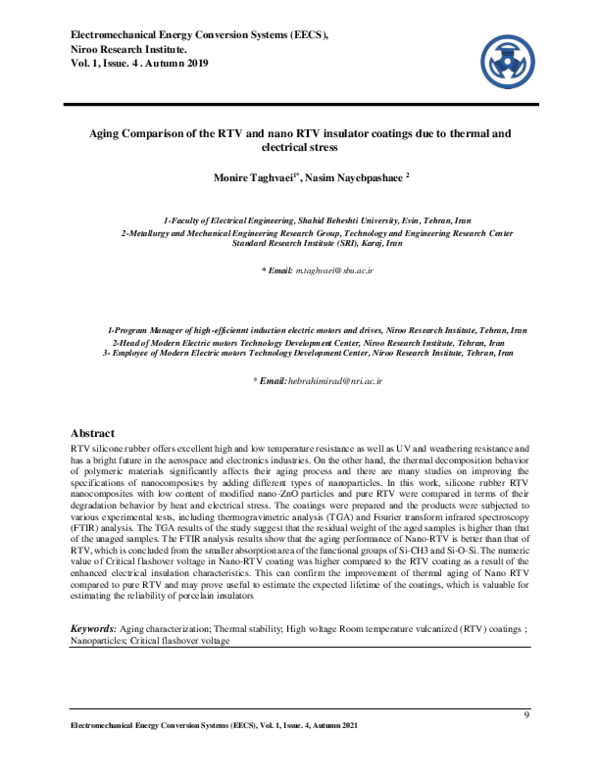 (PDF) Aging Comparison of the RTV and nano RTV insulator coatings due ...