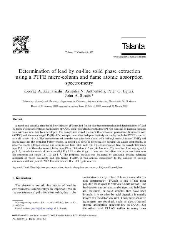 (PDF) Determination of lead by on-line solid phase extraction using a ...