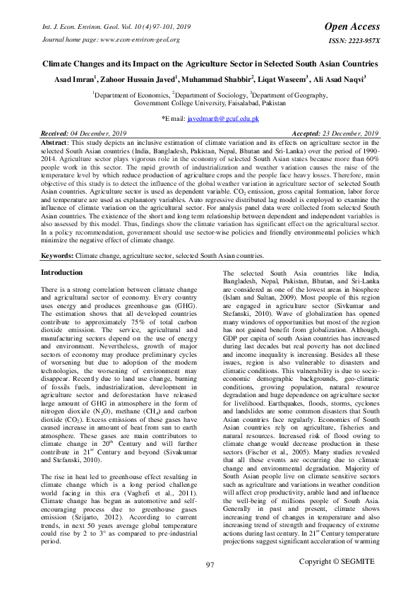 (PDF) Climate Changes and its Impact on the Agriculture Sector in ...