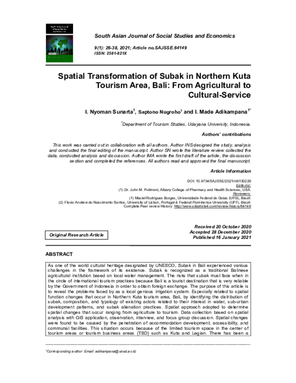(PDF) Spatial Transformation of Subak in Northern Kuta Tourism Area ...