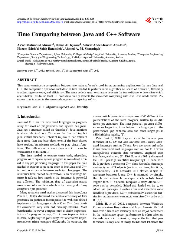 (PDF) Time Comparing between Java and C++ Software