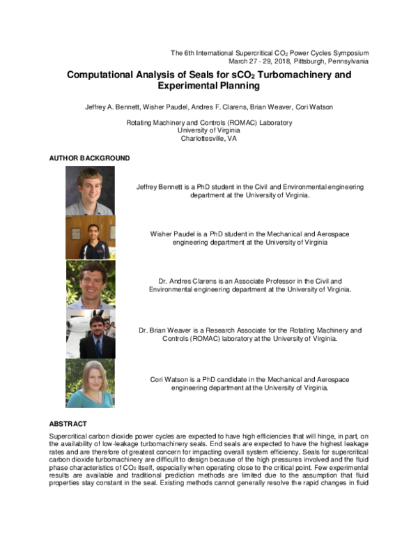 (PDF) Computational Analysis of Seals for sCO2 Turbomachinery and ...