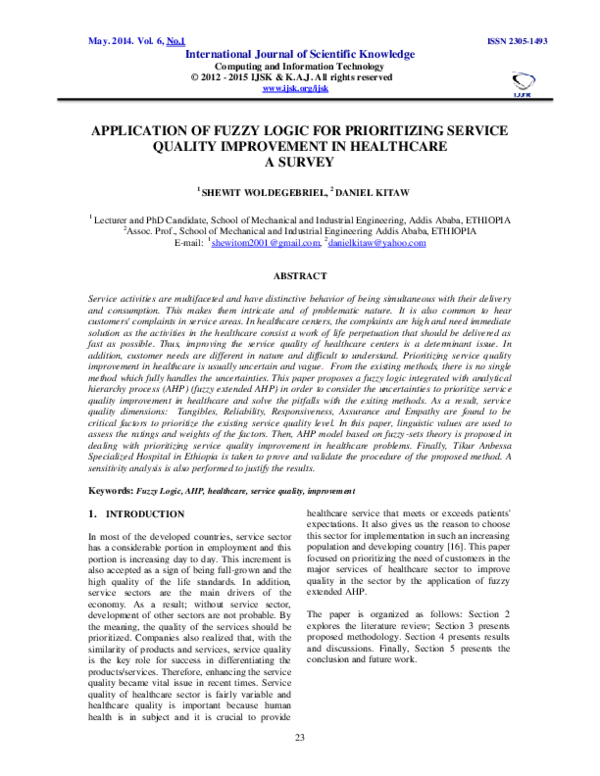(PDF) Application of Fuzzy Logic for Prioritizing Service Quality ...