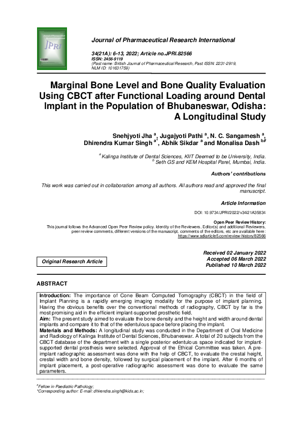 (PDF) Marginal Bone Level and Bone Quality Evaluation Using CBCT after ...