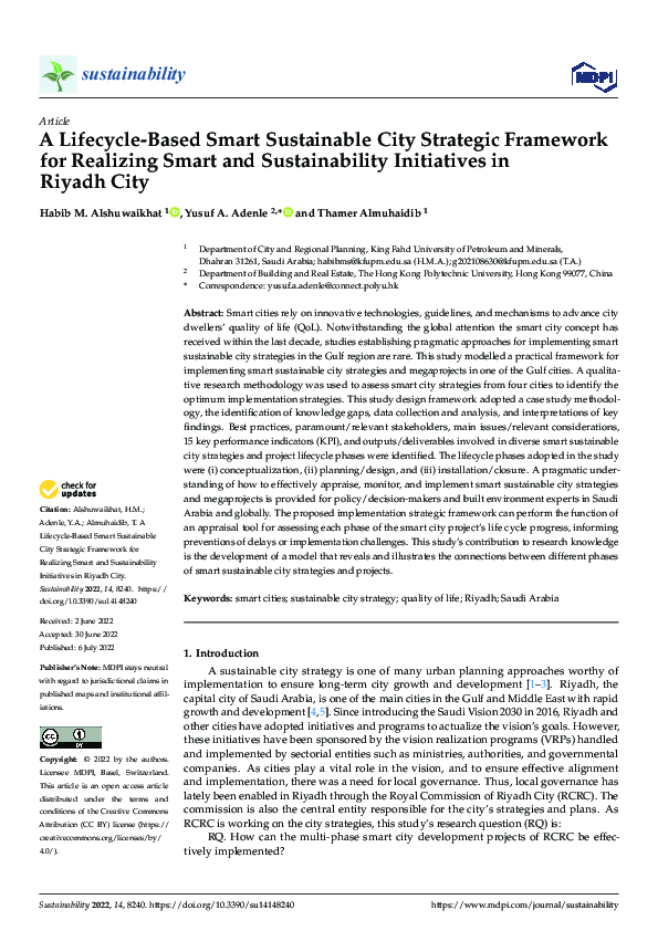 (PDF) A Lifecycle-Based Smart Sustainable City Strategic Framework for ...