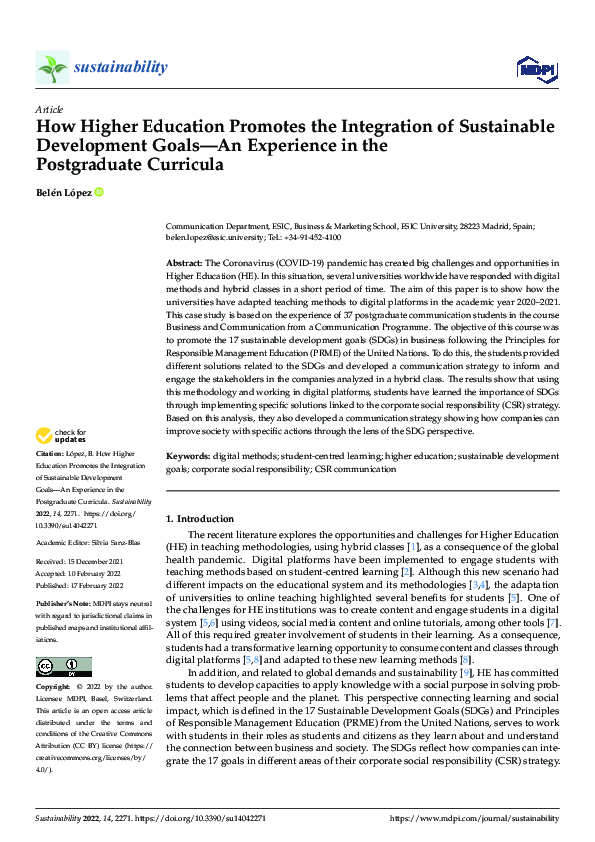 (PDF) How Higher Education Promotes the Integration of Sustainable ...