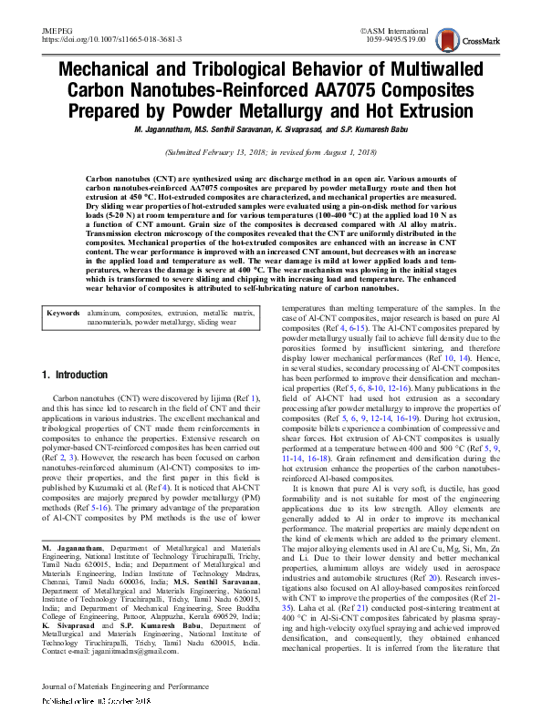 (PDF) Mechanical and Tribological Behavior of Multiwalled Carbon ...