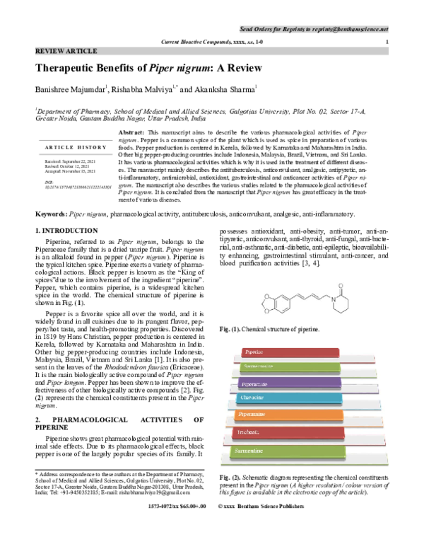 (PDF) Therapeutic Benefits of Piper nigrum A Review akanksha sharma Academia.edu