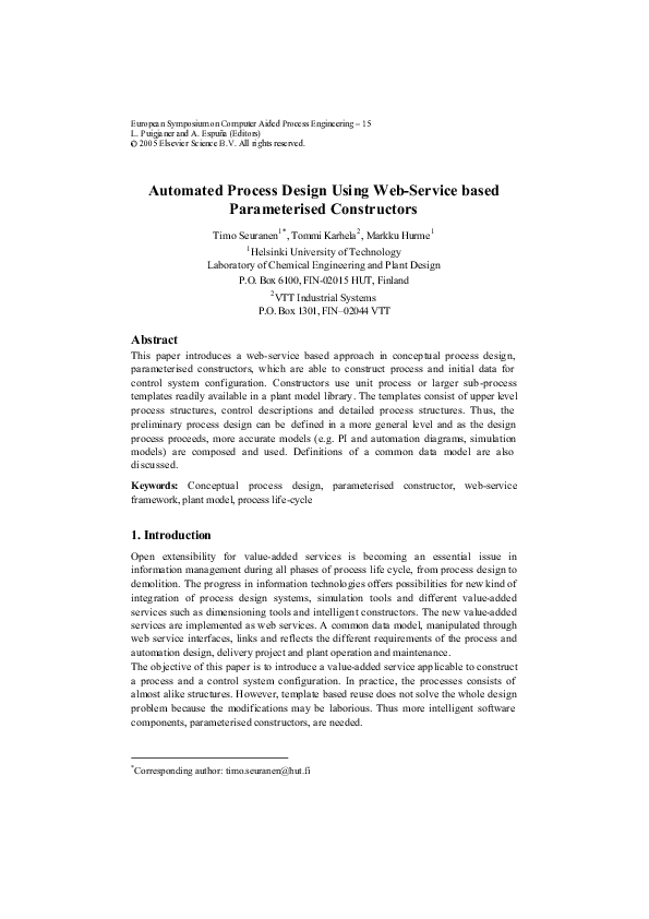 (PDF) Automated process design using web-service based parameterised ...