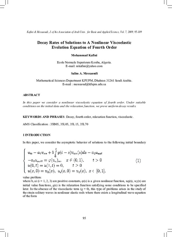 (PDF) Decay Rates of Solutions to A Nonlinear Viscoelastic Evolution ...
