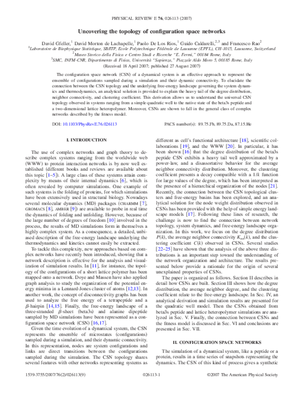 (PDF) Uncovering the topology of configuration space networks