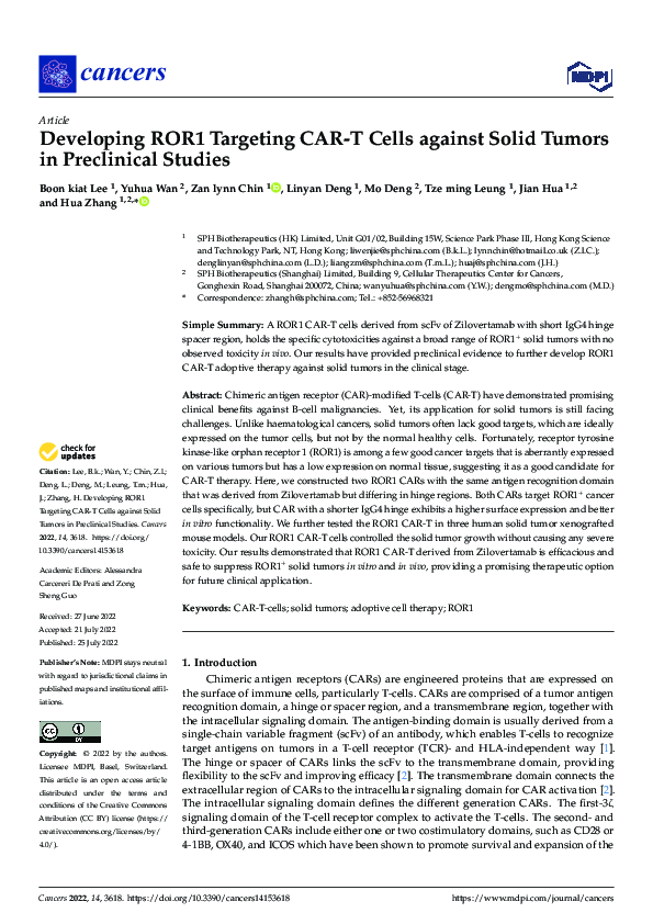 (PDF) Developing ROR1 Targeting CAR-T Cells against Solid Tumors in ...