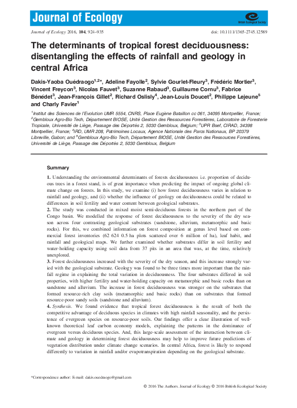 (PDF) The determinants of tropical forest deciduousness: disentangling ...