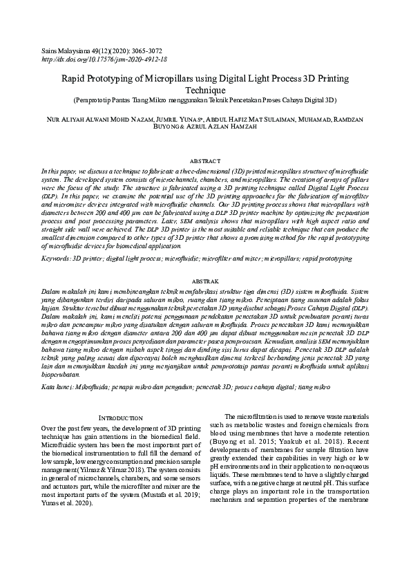 (PDF) Rapid Prototyping of Micropillars using Digital Light Process 3D ...