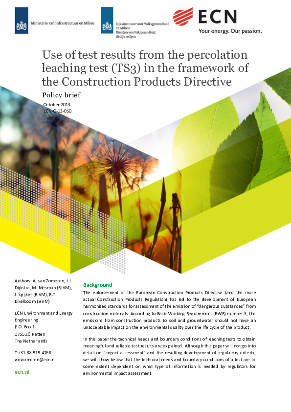(PDF) Use of test results from the percolation leaching test (TS3) in ...