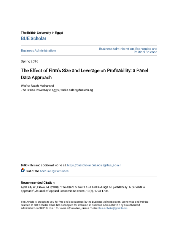(PDF) The Effect of Firm's Size and Leverage on Profitability: a panel ...