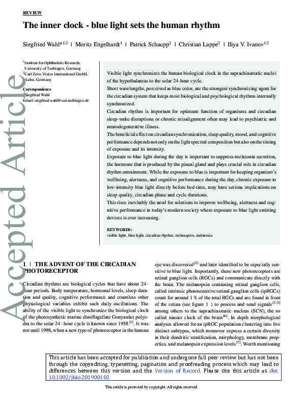 (PDF) The inner clock—Blue light sets the human rhythm Christian
