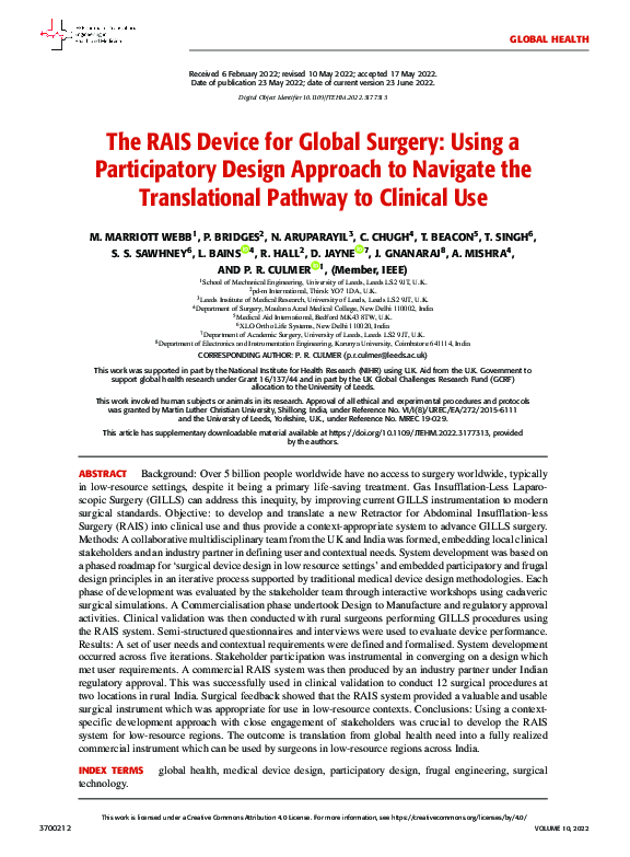 (PDF) The RAIS Device for Global Surgery: Using a Participatory Design ...