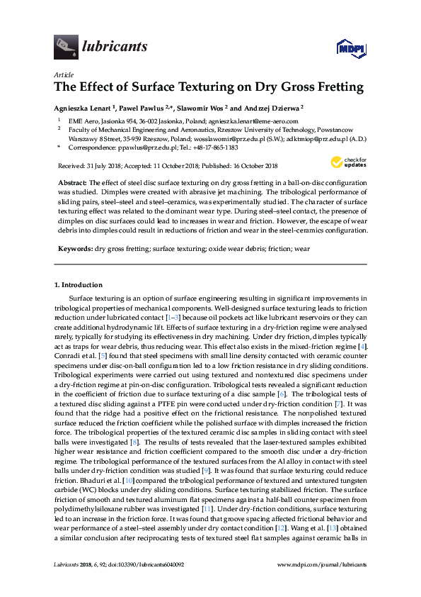 (PDF) The Effect of Surface Texturing on Dry Gross Fretting