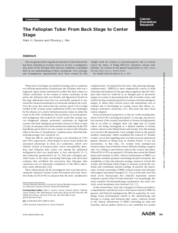 (PDF) The Fallopian Tube: from Back Stage to Center Stage
