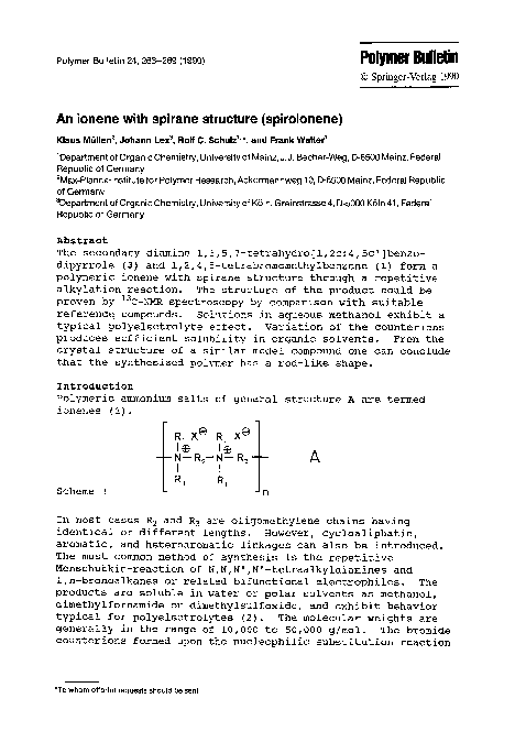 (PDF) An ionene with spirane structure (spiroionene)